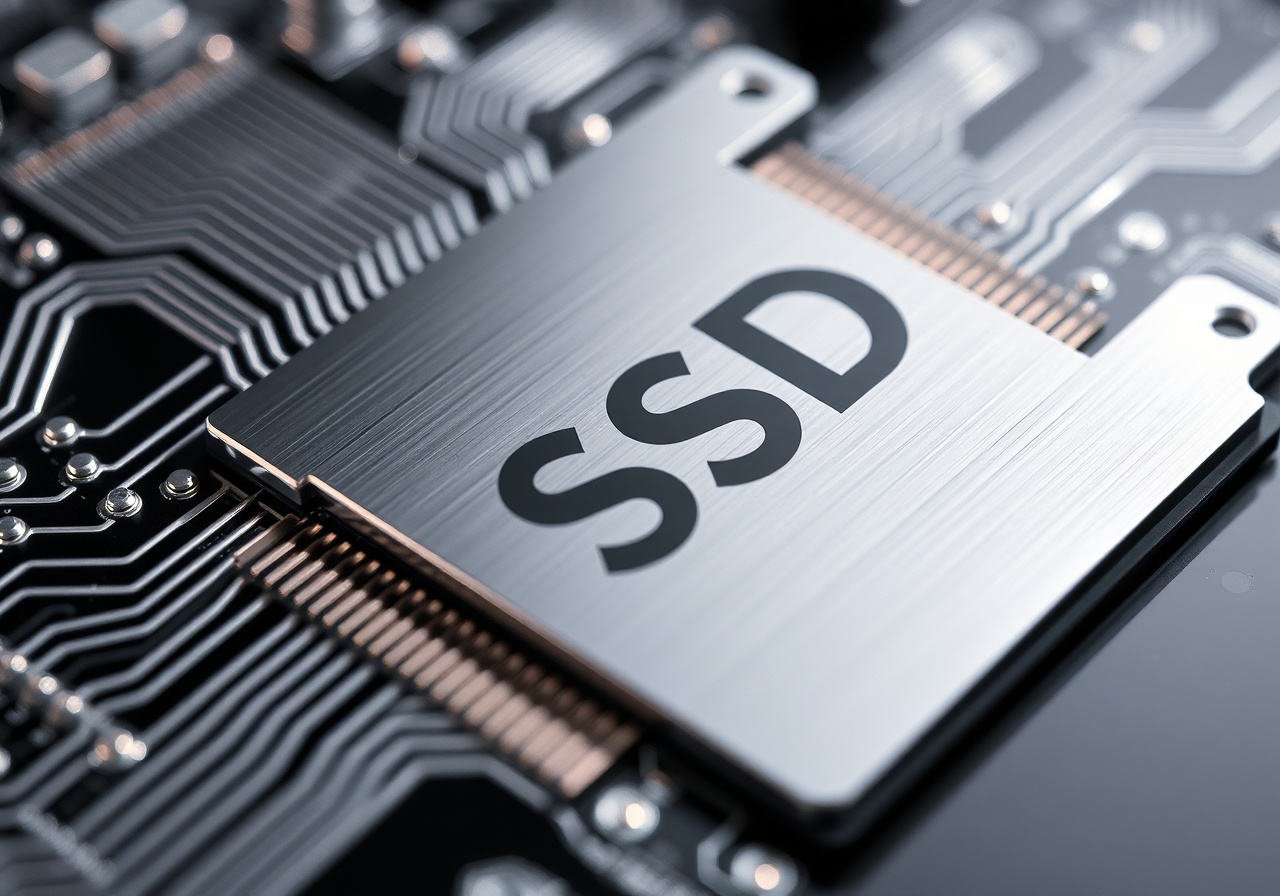 Крупный план контроллера SSD и микросхем памяти